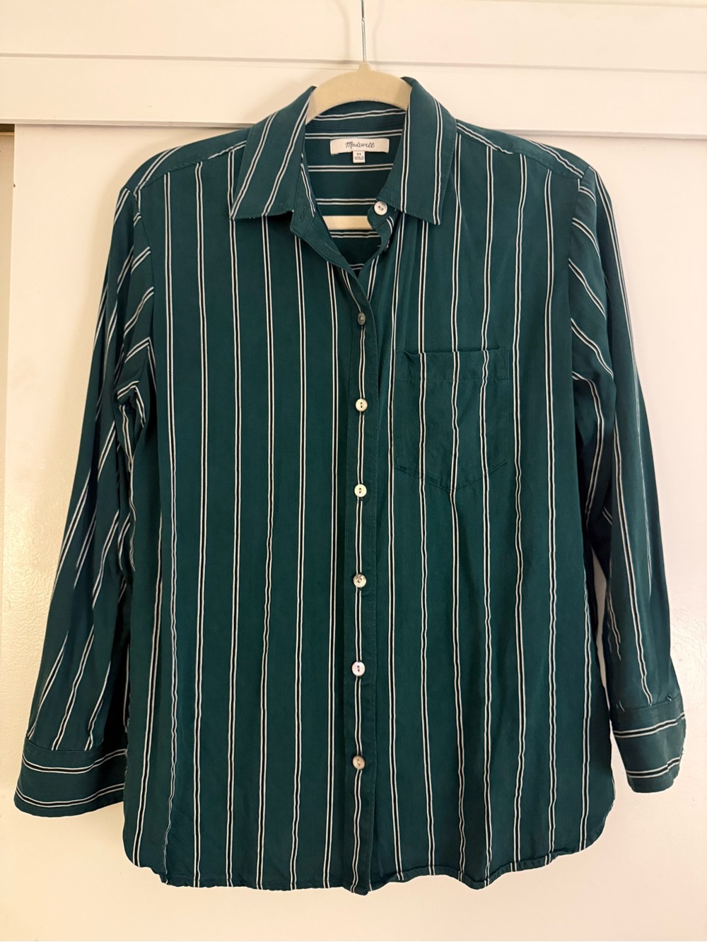 Women’s Madewell Teal Green Vertical-Stripe Button-Down Shirt